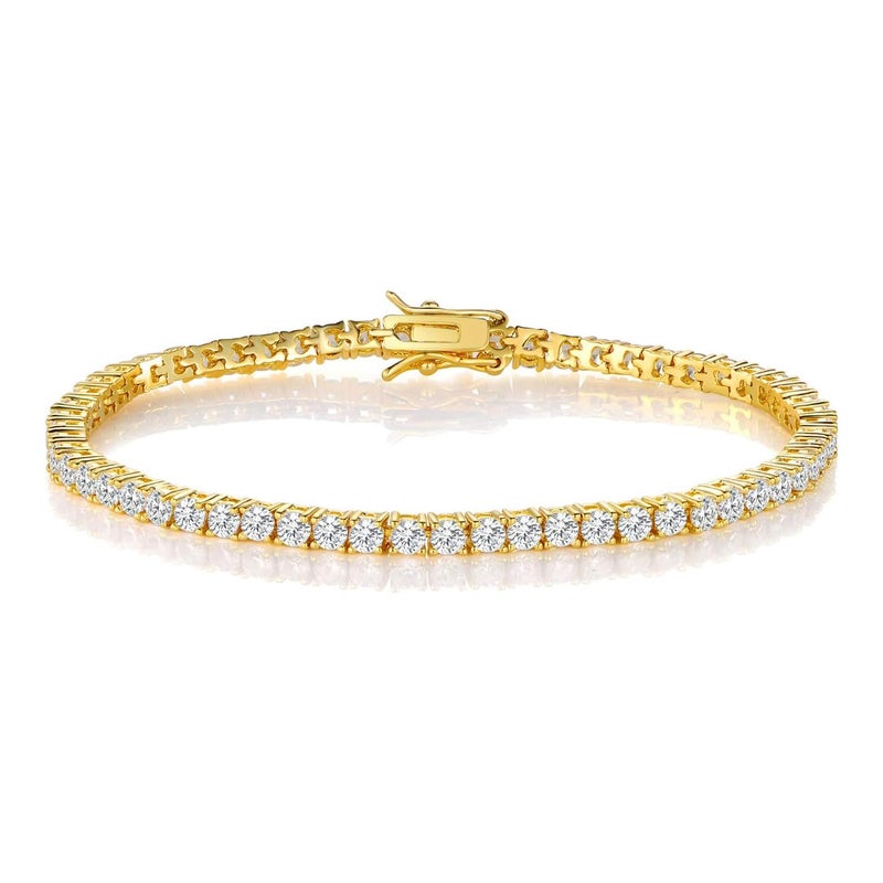 Gemsme 18K Yellow Gold Plated Tennis Necklace/Bracelet/Earrings/Band Ring Sets Pack of 4 (9#) - Image 4